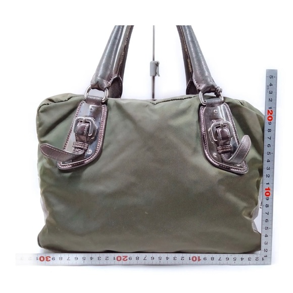 PRADA Handbag - Olive Green Nylon & Leather Trim w/ lock & key. - Picture 4 of 14